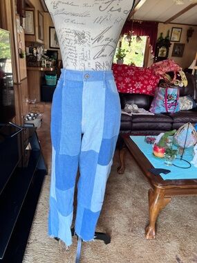 Hollister patchwork ultra high-rise mom jeans.